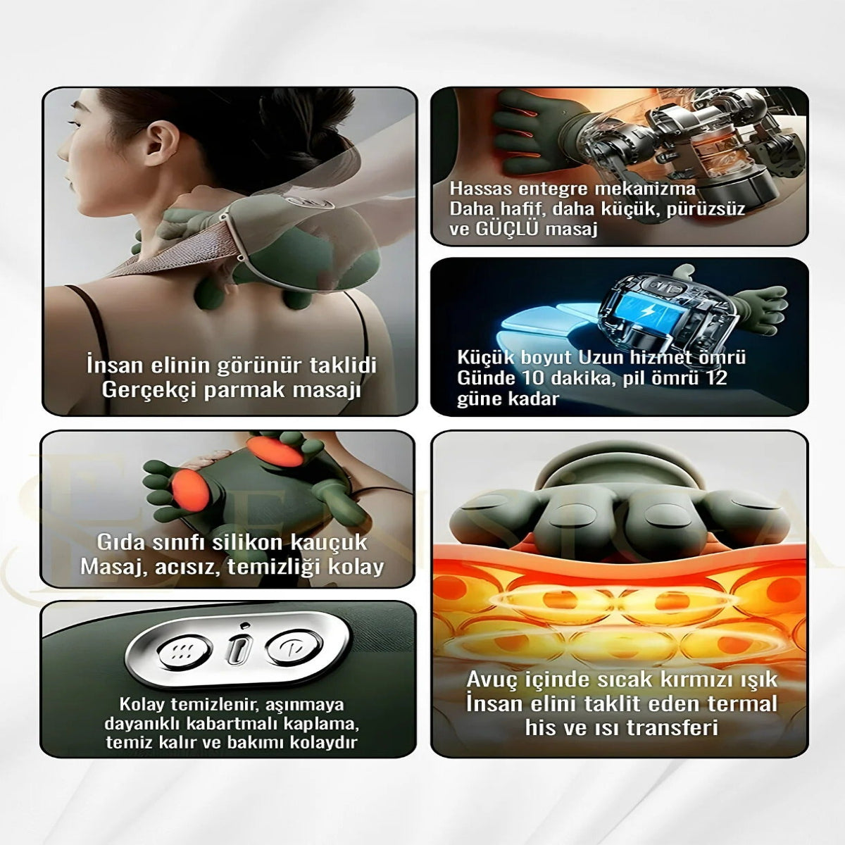 Isıtmalı El Şekilli Taşınabilir Şarjlı Masaj Aleti